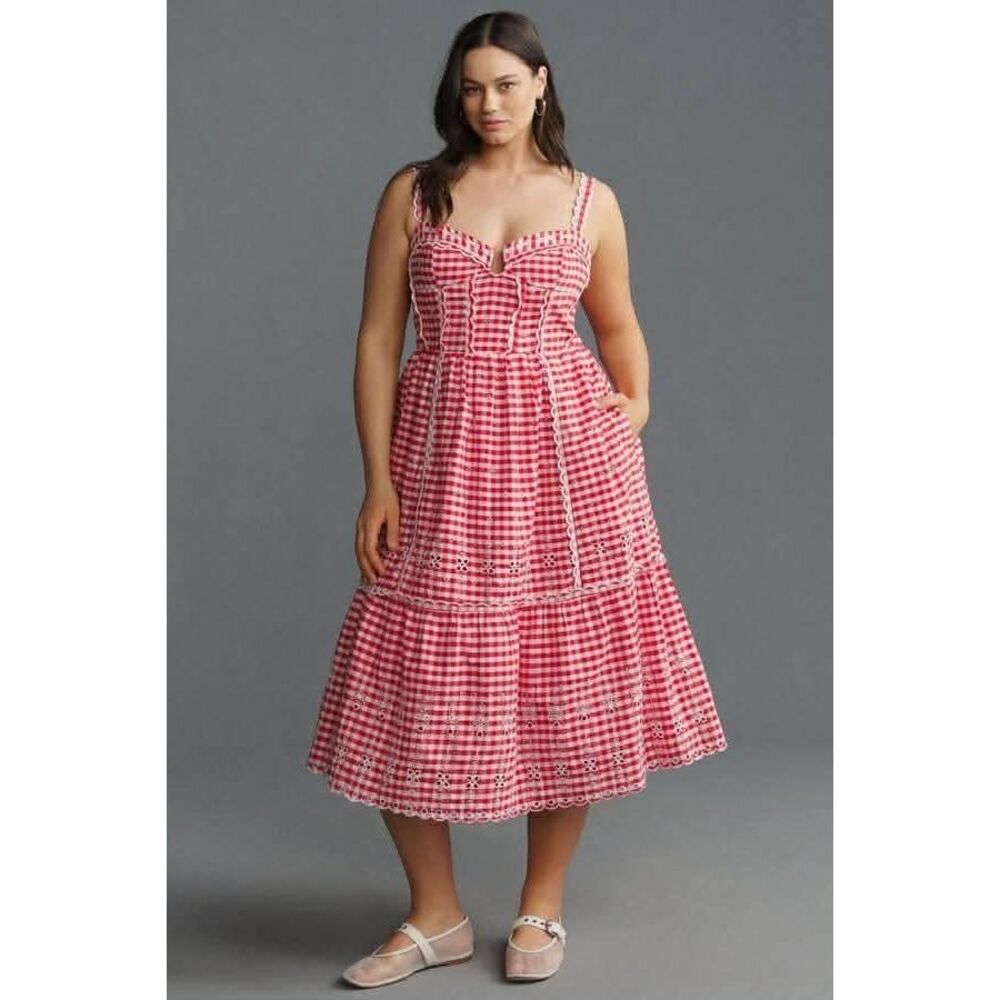 Anthropologie Sleeveless Sweetheart Gingham Midi Dress $248 - Picture 4 of 11